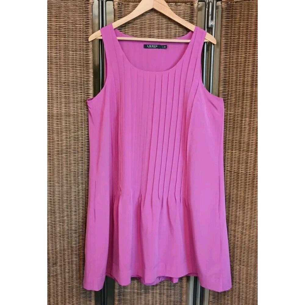 Lauren Ralph Lauren Size 14 Piano Pleats Sleeveless Peplum Dress Hibiscus Pink